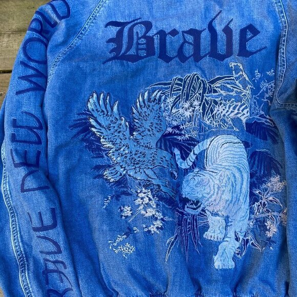 RARE Embroidered Diesel GREGG 792 Brave New World Reversible Denim Jacket - Picture 10 of 16